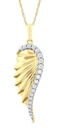 10K Yellow Gold Diamond Angel Wing Pendant, 0.23 Carat tw