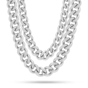 12mm White Gold Stainless Steel Miami Cuban Choker Set