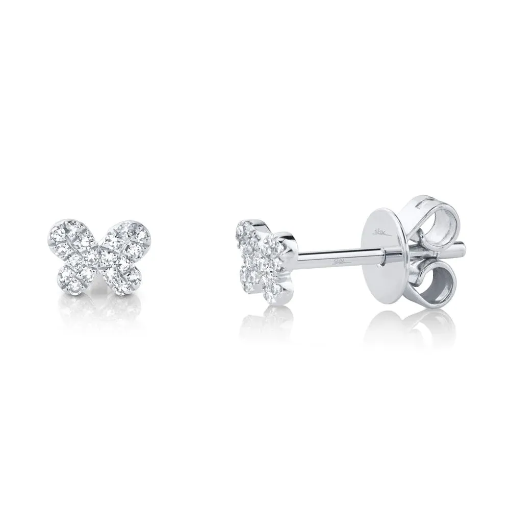 14k Gold 0.07Ct Diamond Pave Butterfly Earring, Available in White, Rose and Yellow Gold