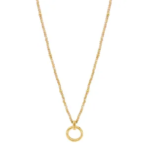 14k Gold Plated Beaded Ring Pendant Necklace