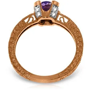 14K Solid Rose Gold Ring Natural Diamond & Purple Amethyst Gemstone