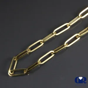 14K Yellow Gold Paper Clip Link Chain Necklace 18"