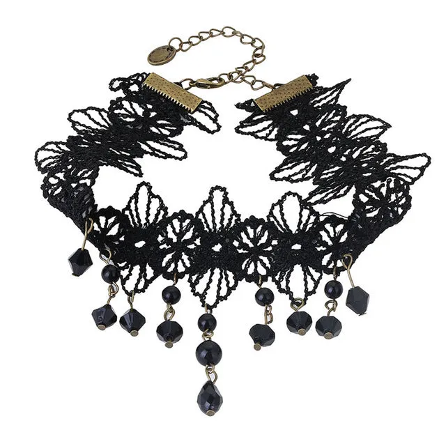 2017 Collares Sexy Gothic Chokers Crystal Black Lace Neck Choker Necklace Vintage Victorian Women Chocker Steampunk Jewelry