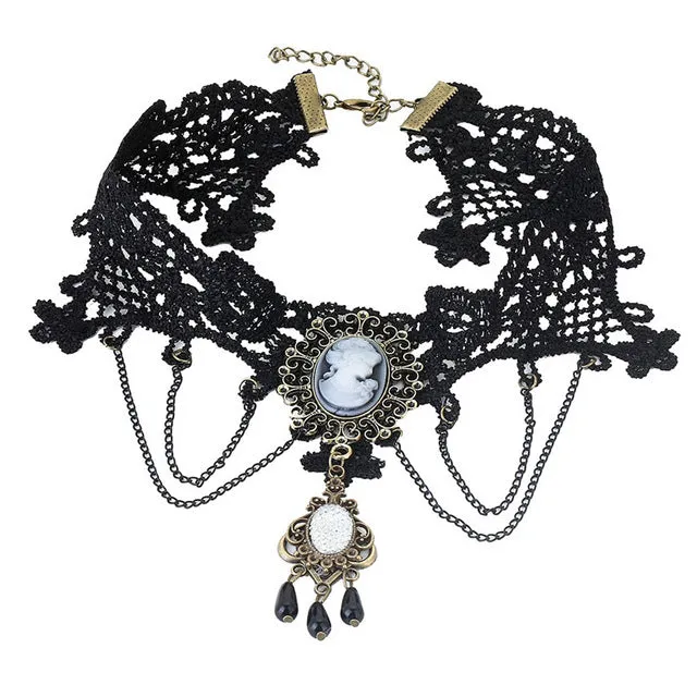 2017 Collares Sexy Gothic Chokers Crystal Black Lace Neck Choker Necklace Vintage Victorian Women Chocker Steampunk Jewelry