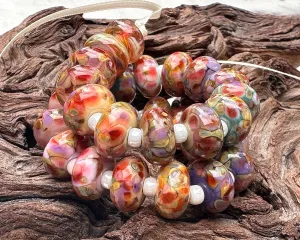 28 Picasso Rose Mosaic Pairs Lampwork Beads Set SRA