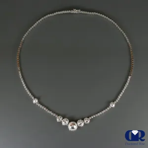 4.04 Ct Diamond Necklace In 18K White Gold 17" Chain