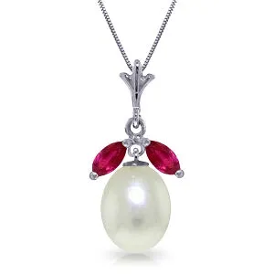 4.5 Carat 14K Solid White Gold Necklace Natural Pearl Ruby