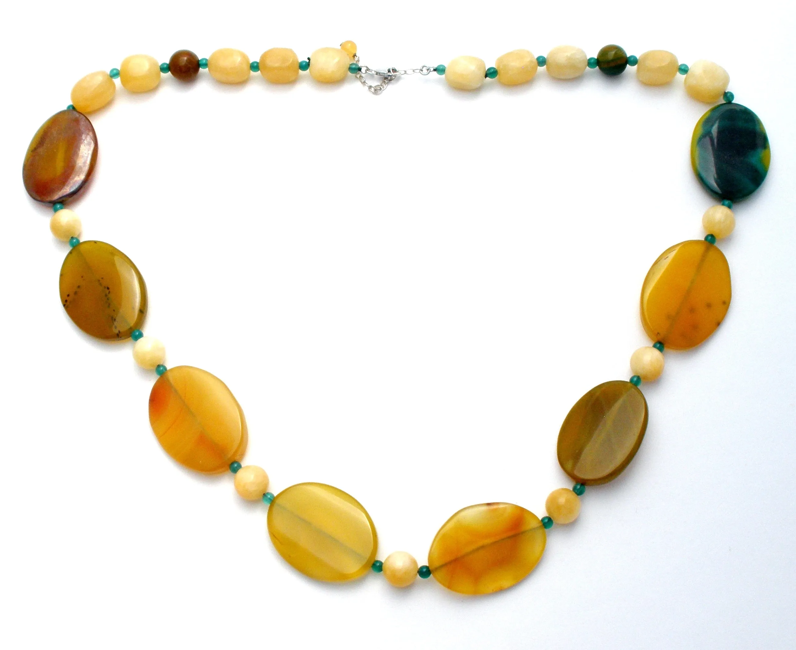 Agate & Yellow Quartz Bead Necklace 30"