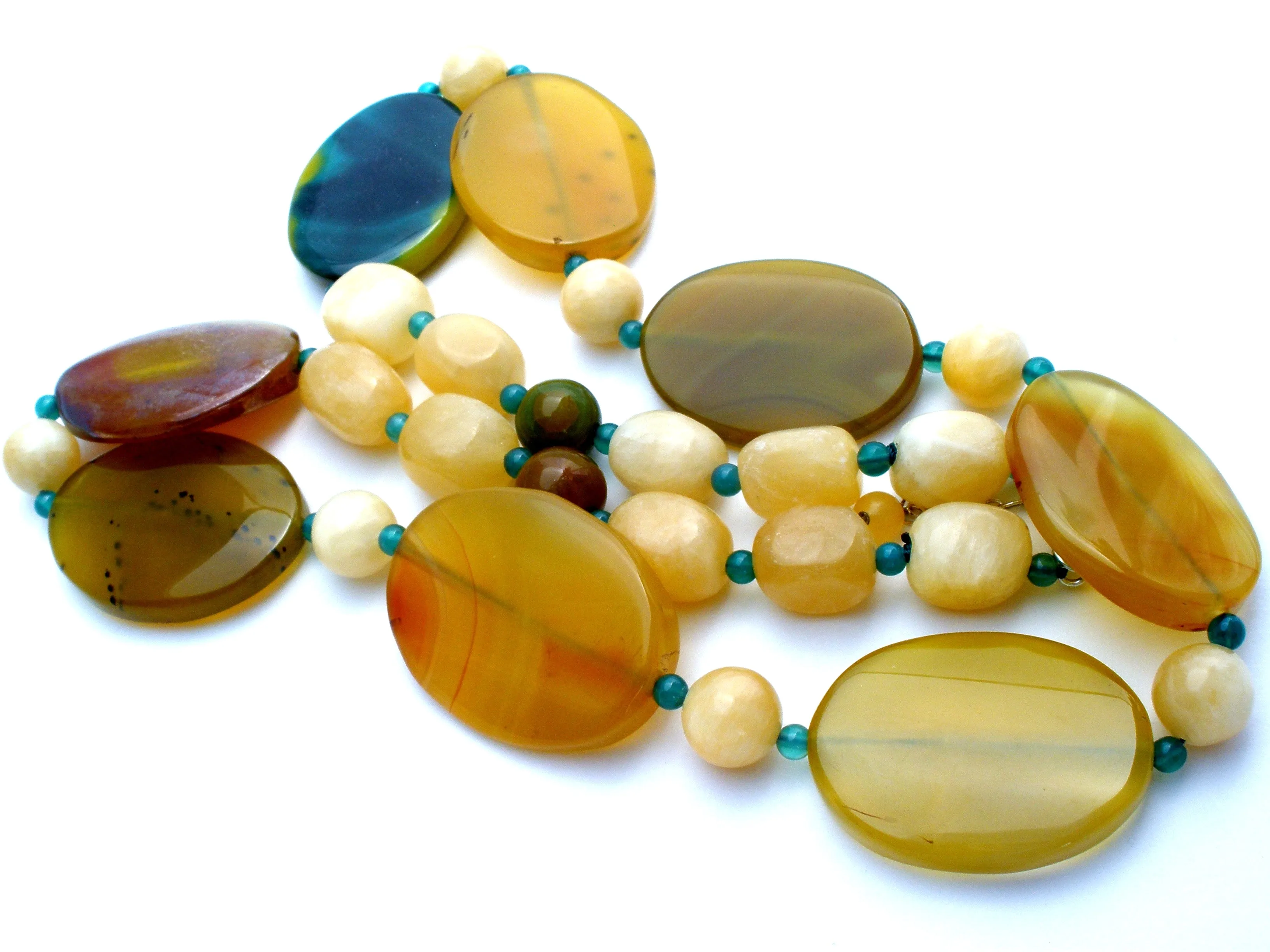 Agate & Yellow Quartz Bead Necklace 30"