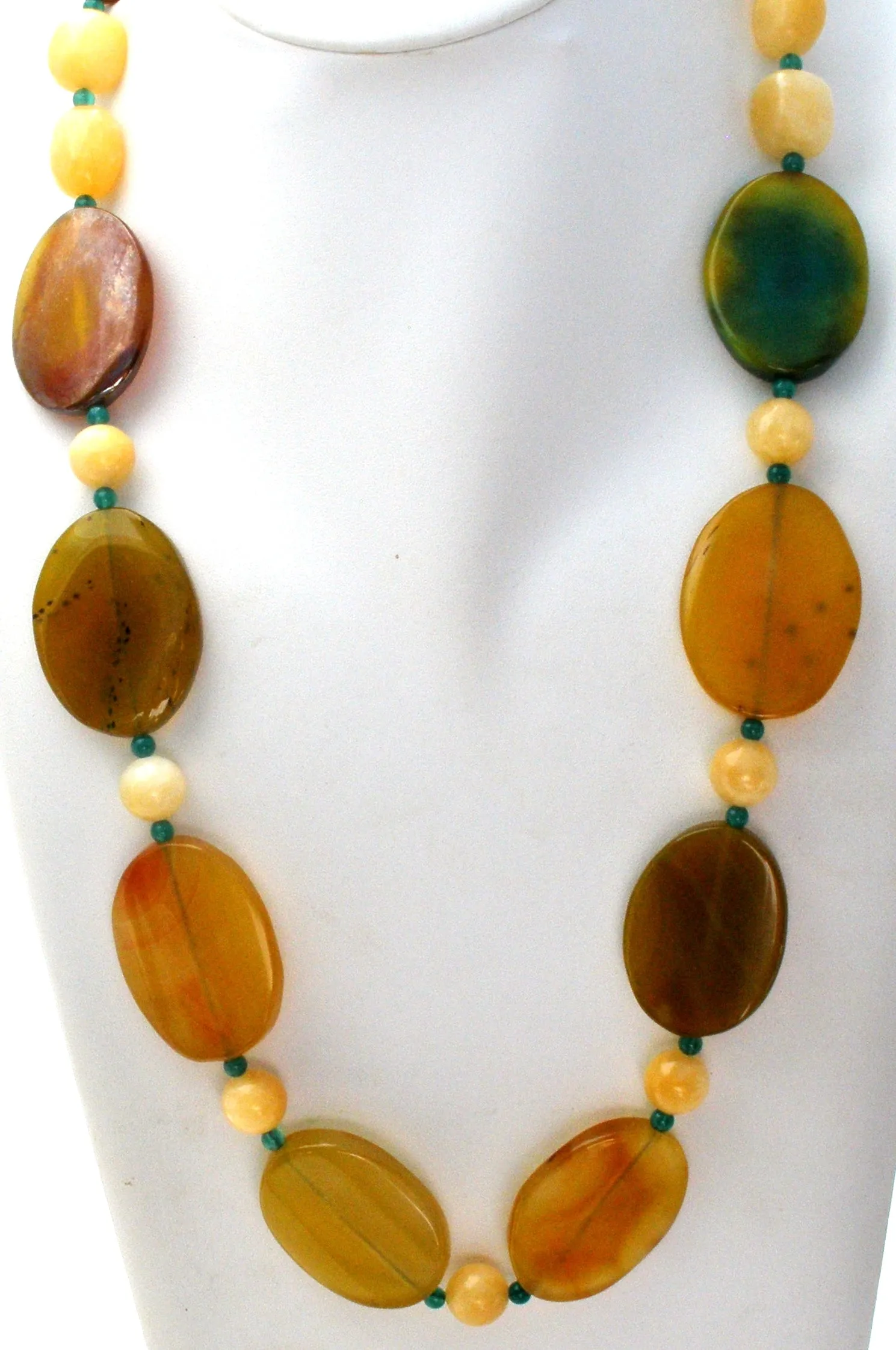 Agate & Yellow Quartz Bead Necklace 30"