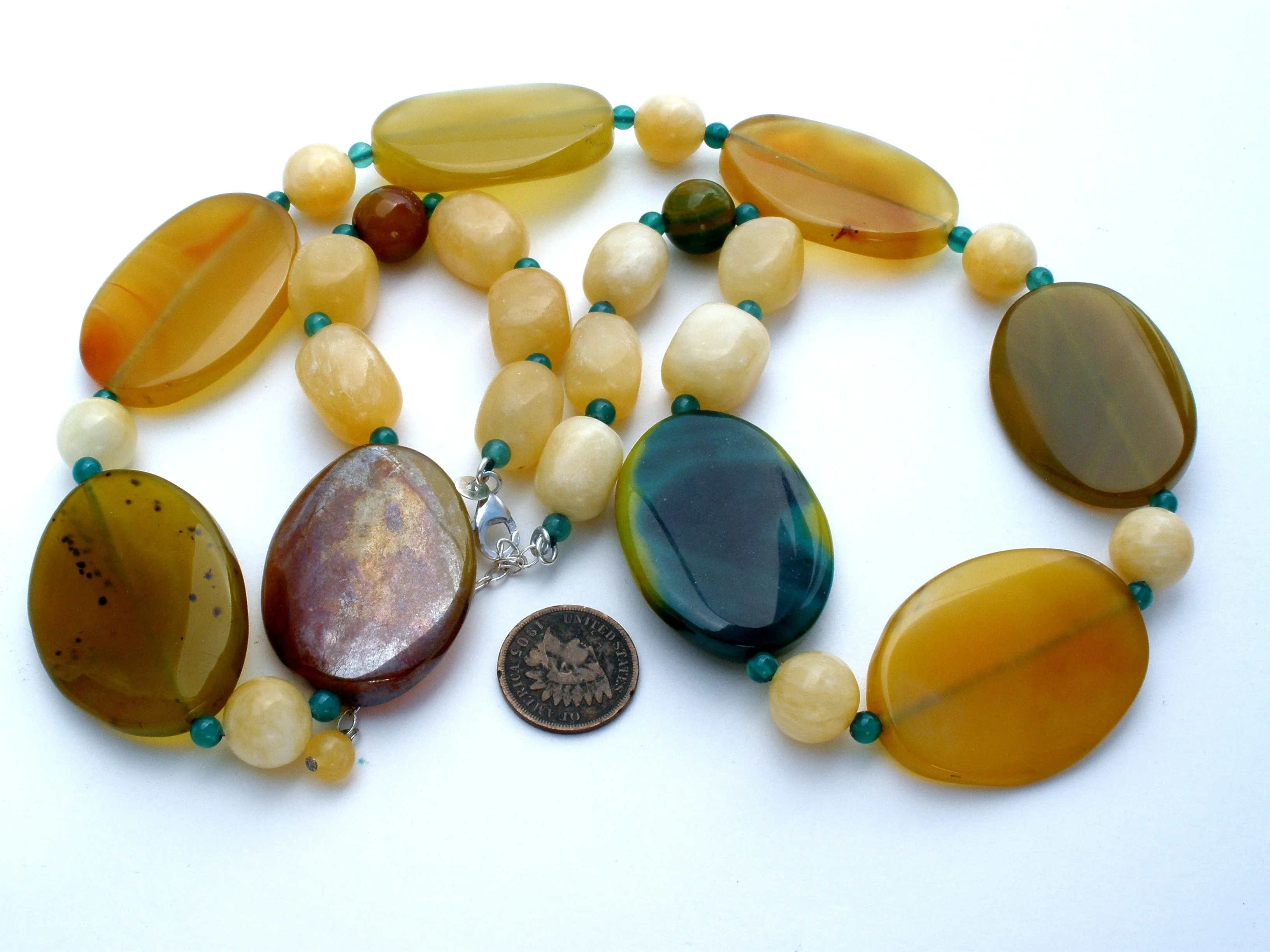 Agate & Yellow Quartz Bead Necklace 30"