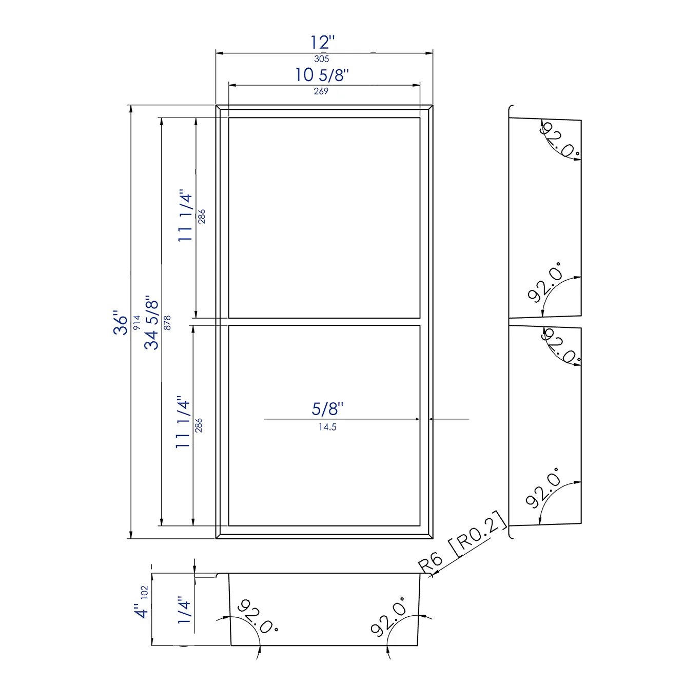 ALFI ABN1224-PSS 12 x 24 Polished Stainless Steel Vertical Double Shelf Bath Shower Niche