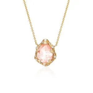 Baby Queen Water Drop Morganite Necklace with Sprinkled Diamonds | Ready to Ship