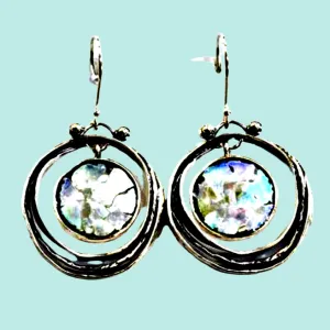 Bluenoemi Sterling Silver Earrings with Roman glass Israeli #romanglass jewelry