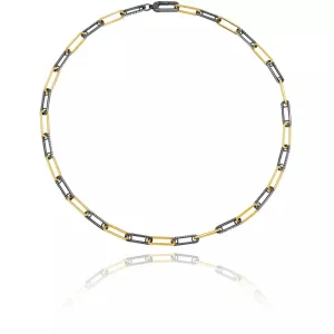 CRISLU Two-Tone Interlocking Pave Link Necklace Finished in Black Rhodium and 18kt Gold