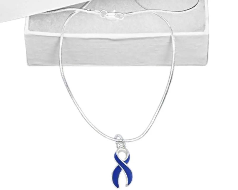 Dark Blue Ribbon Awareness Necklaces