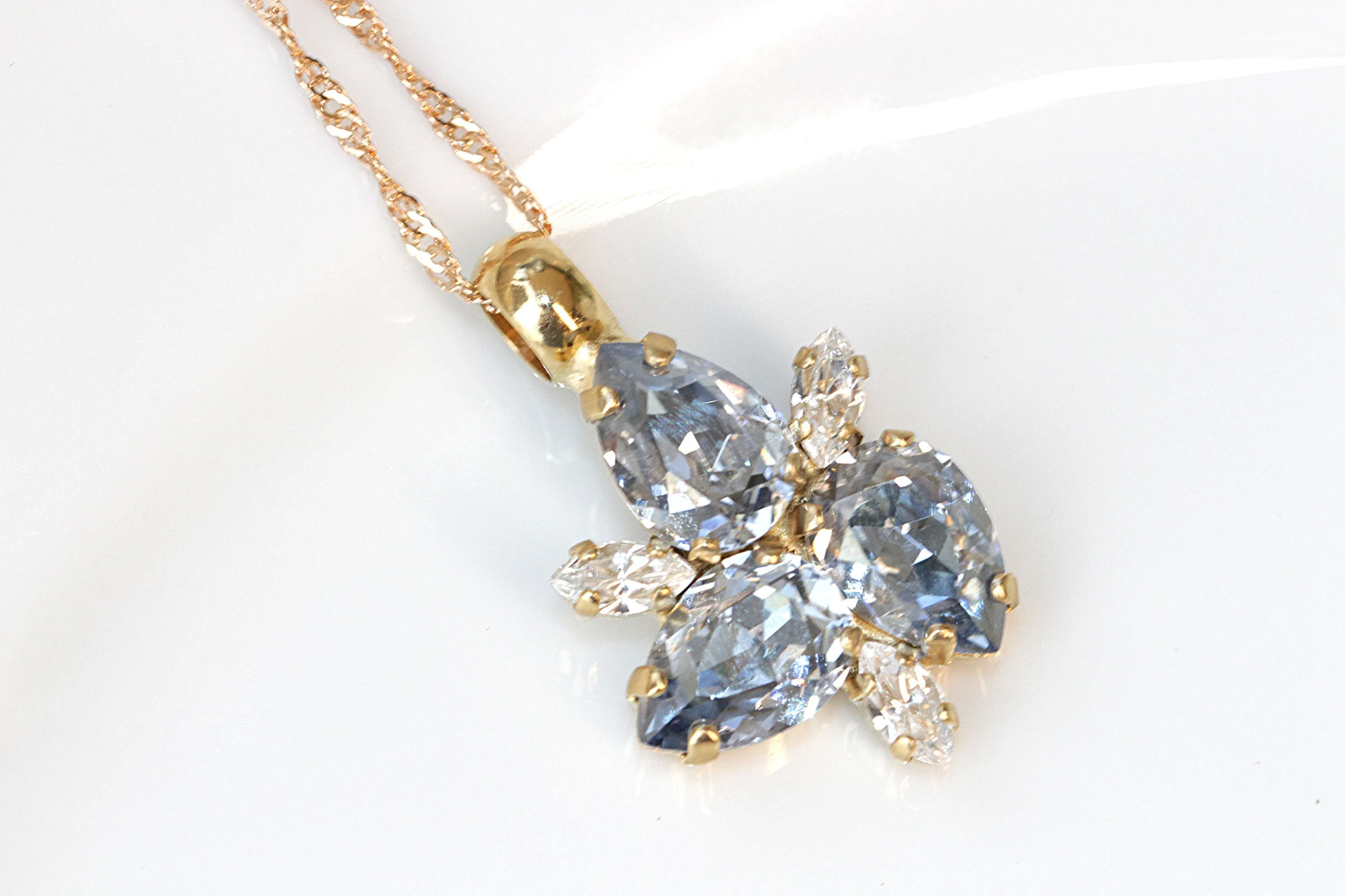 DUSTY BLUE CRYSTAL Bridal Necklace