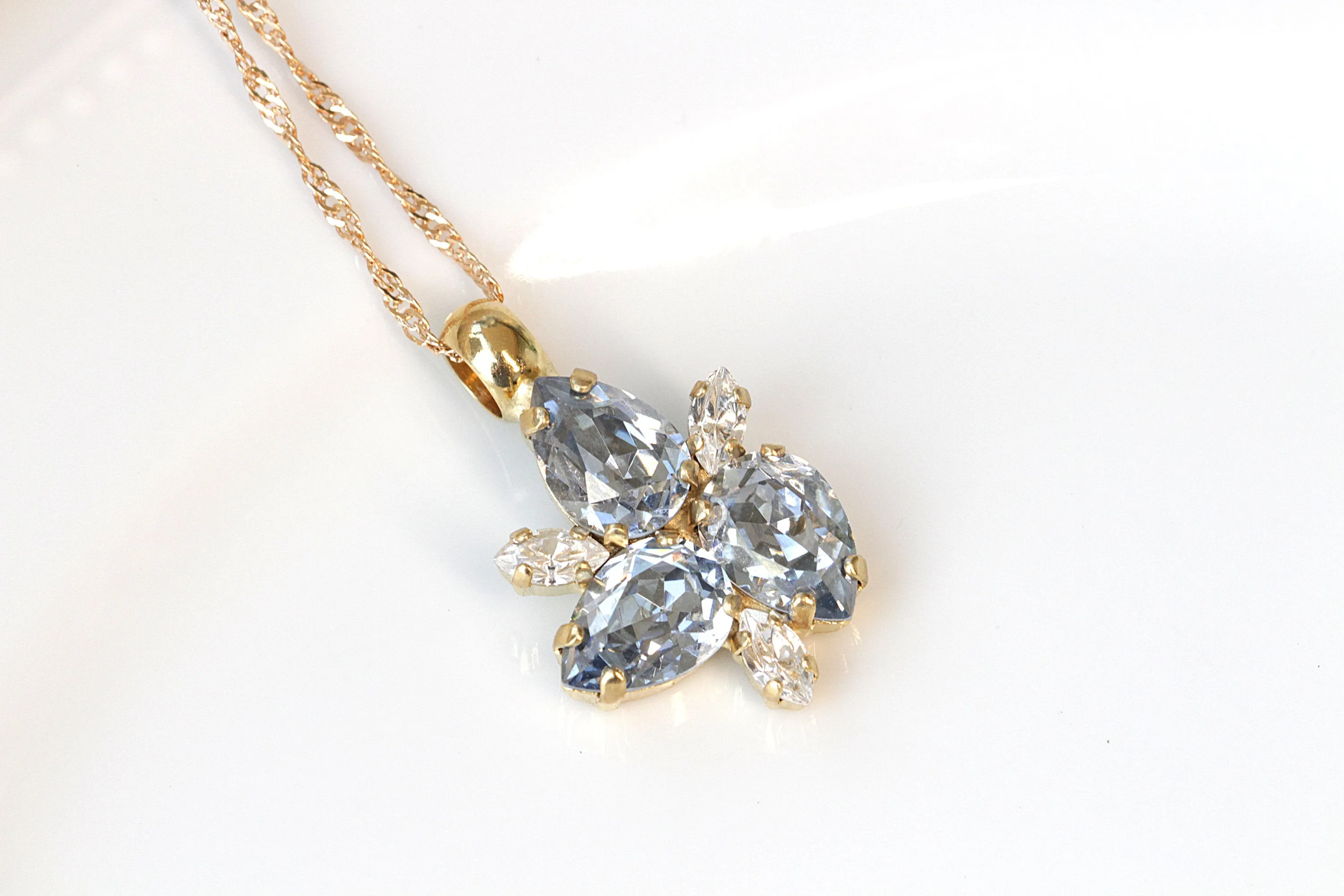 DUSTY BLUE CRYSTAL Bridal Necklace