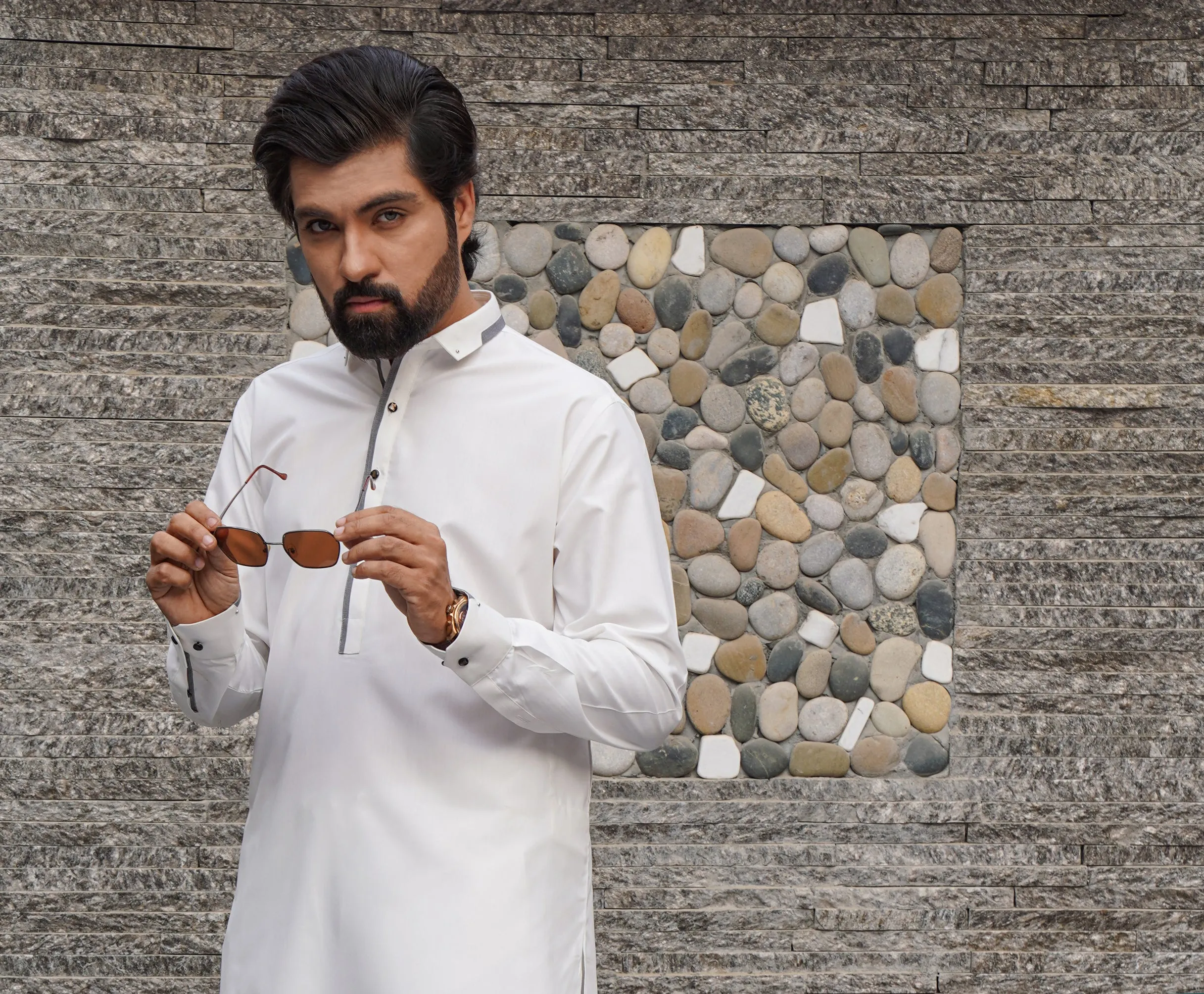 ER 583 White with Grey Contrast Shalwar Kameez