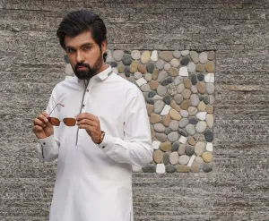 ER 583 White with Grey Contrast Shalwar Kameez