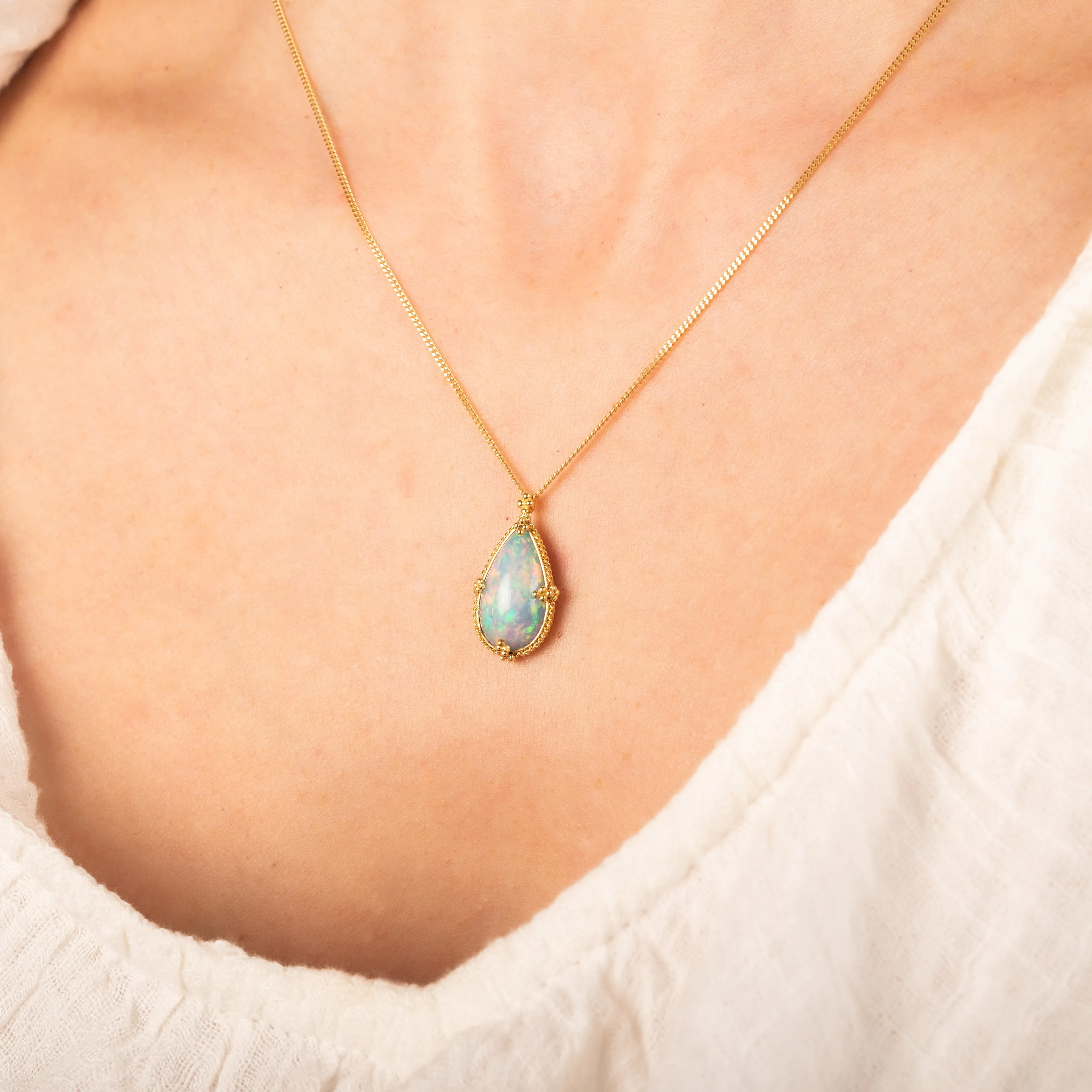 Ethiopian Opal Rainbow Teardrop Necklace