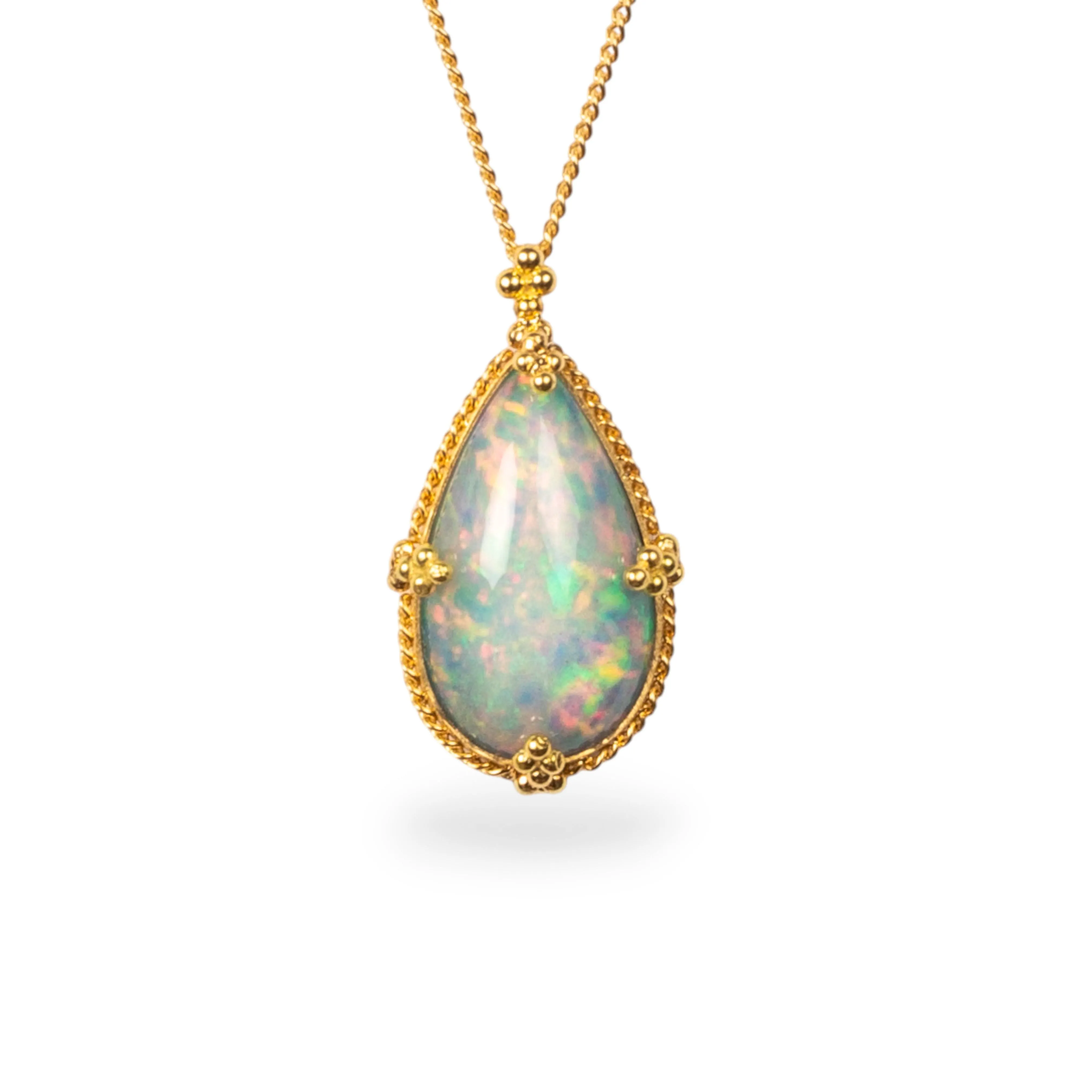 Ethiopian Opal Rainbow Teardrop Necklace