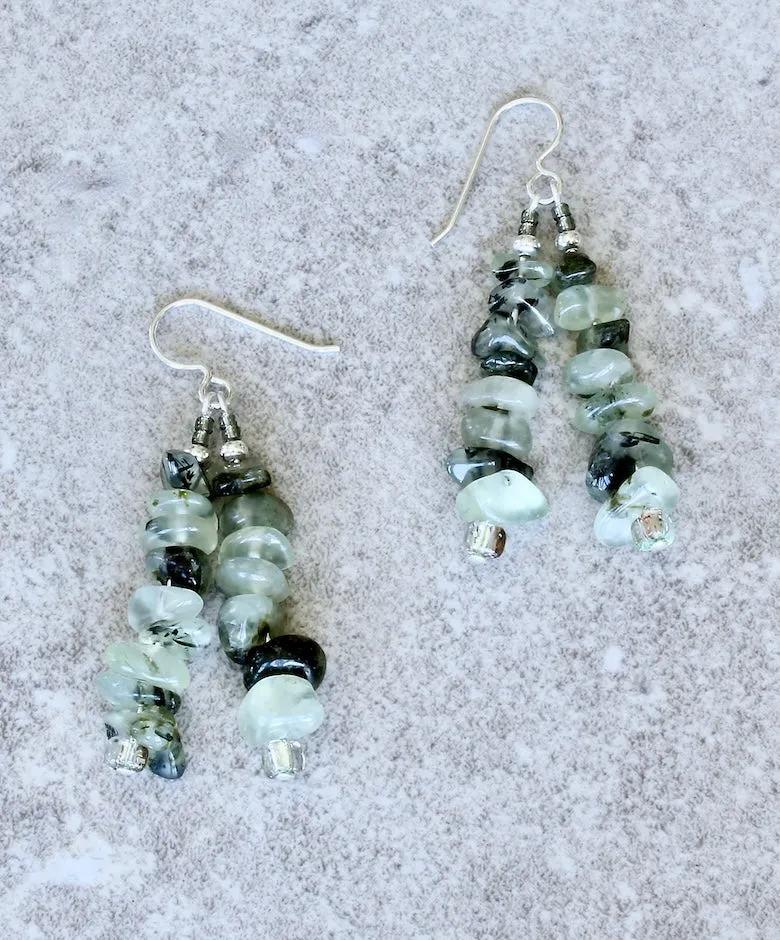 Fluorite Nugget 2-Dangle Earrings with Glass Rondelles, Seed Beads and Sterling Silver