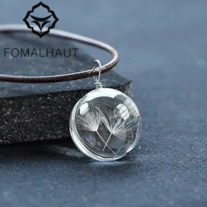 FOMALHAUT Real Dandelion Jewelry Crystal Glass Ball Dandelion Necklace Long Strip Leather Chain Pendant Necklaces For Women