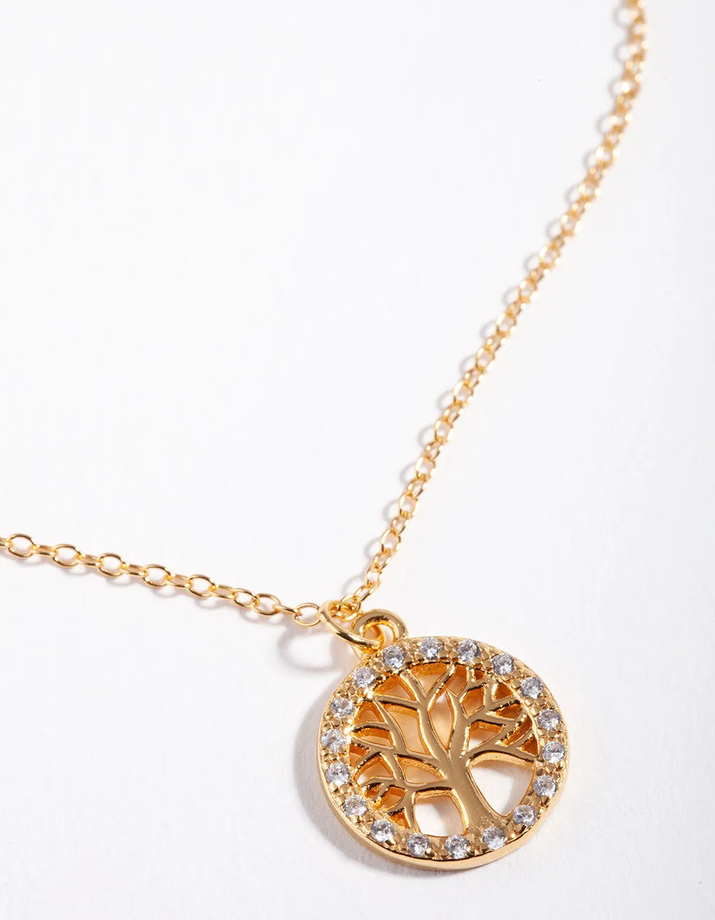 Gold Plated Sterling Silver Cubic Zirconia Tree of Life Necklace