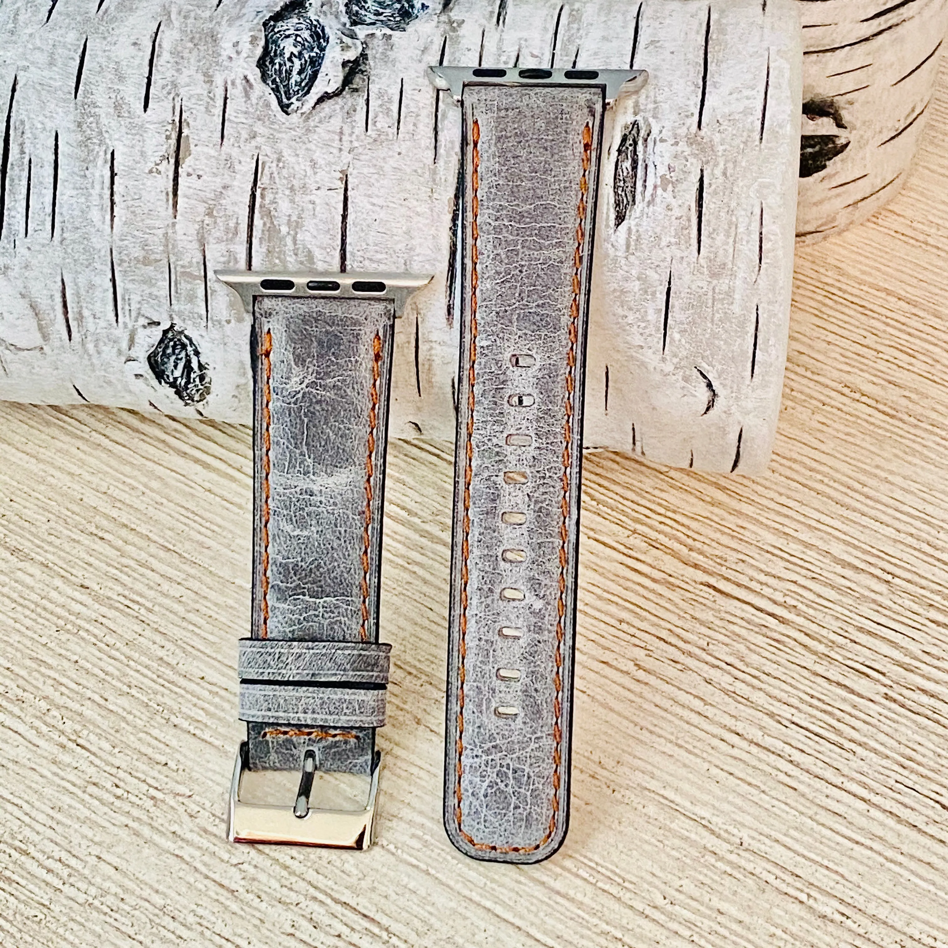 Gray Crackle Rugged Leather Band For Apple Watch