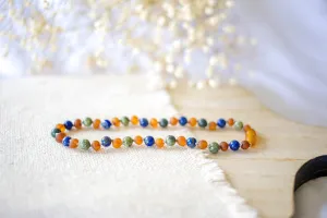 Green Lace Agate and Lapis Lazuli   Raw Cognac Baltic Amber Necklace