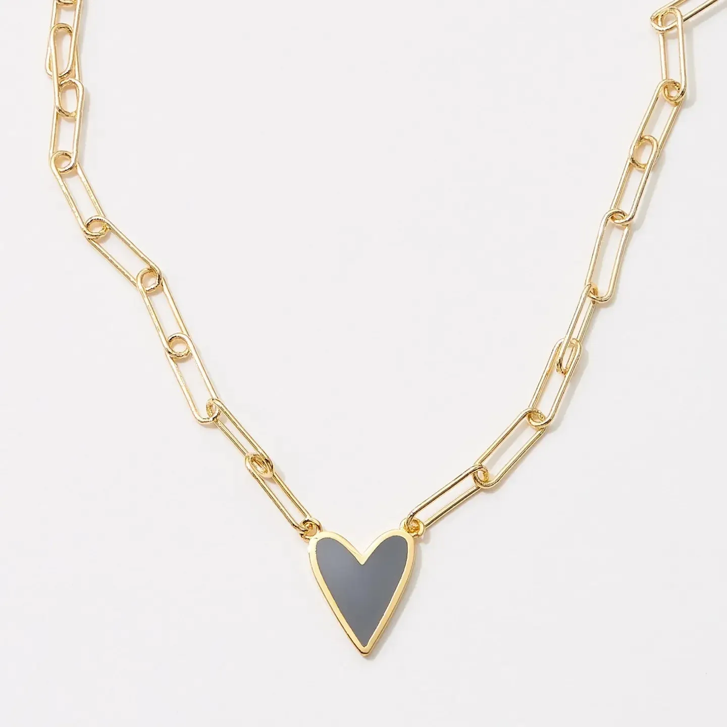 Heart Pendant Paper Clip Chain Necklace