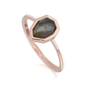 Irregular B Gem Labradorit Ring in Rose Vergoldetem Sterling Silber