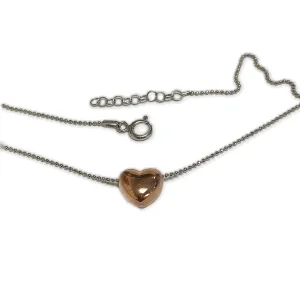 Italian Silver Rose Gold Heart Pendant Necklace