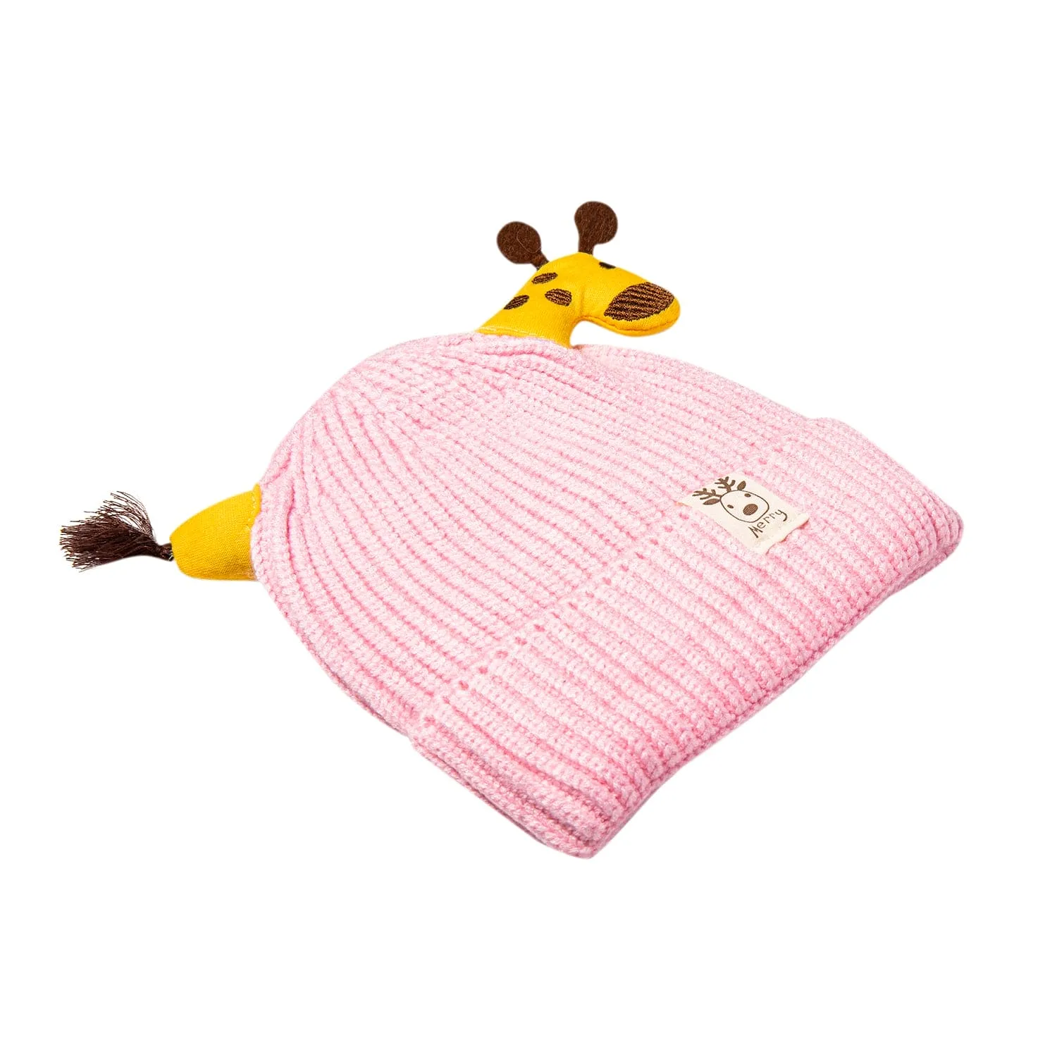 Knit Woollen Cap Winter Beanie 3D Reindeer Antler Pink