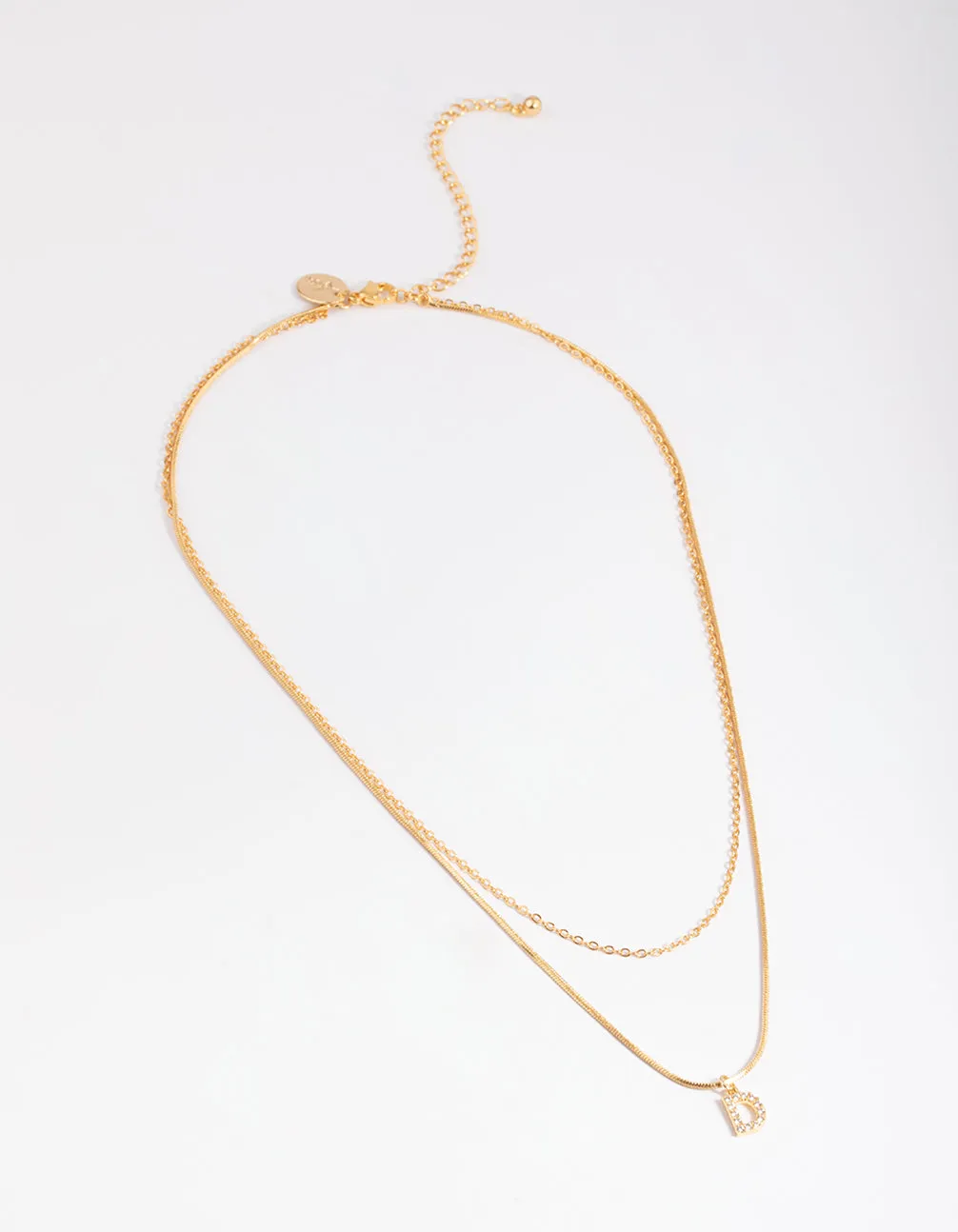 Letter D Gold Plated Layered Diamante Initial Necklace