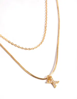 Letter X Gold Plated Layered Diamante Initial Necklace