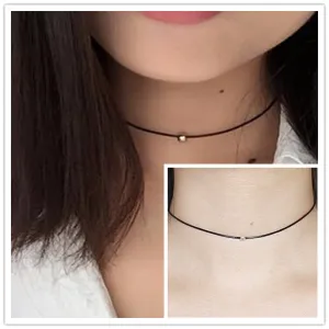 Lowest price !! Hot New women black leather cord necklace Maxi statement necklace Chokers Necklace for women 2017 Jewelry