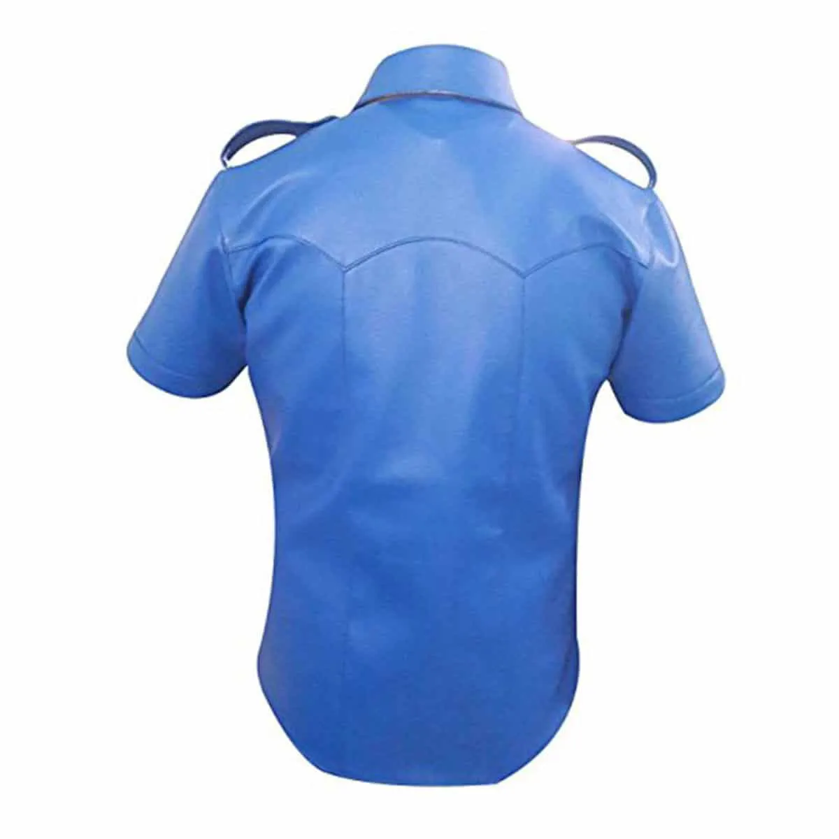 Mens Hot Genuine Blue Leather Police Uniform Style Shirt - (Pshs-Blu)