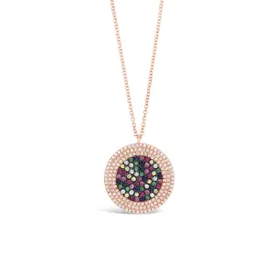 Multicolor Gemstone & Diamond Disc Pendant Necklace