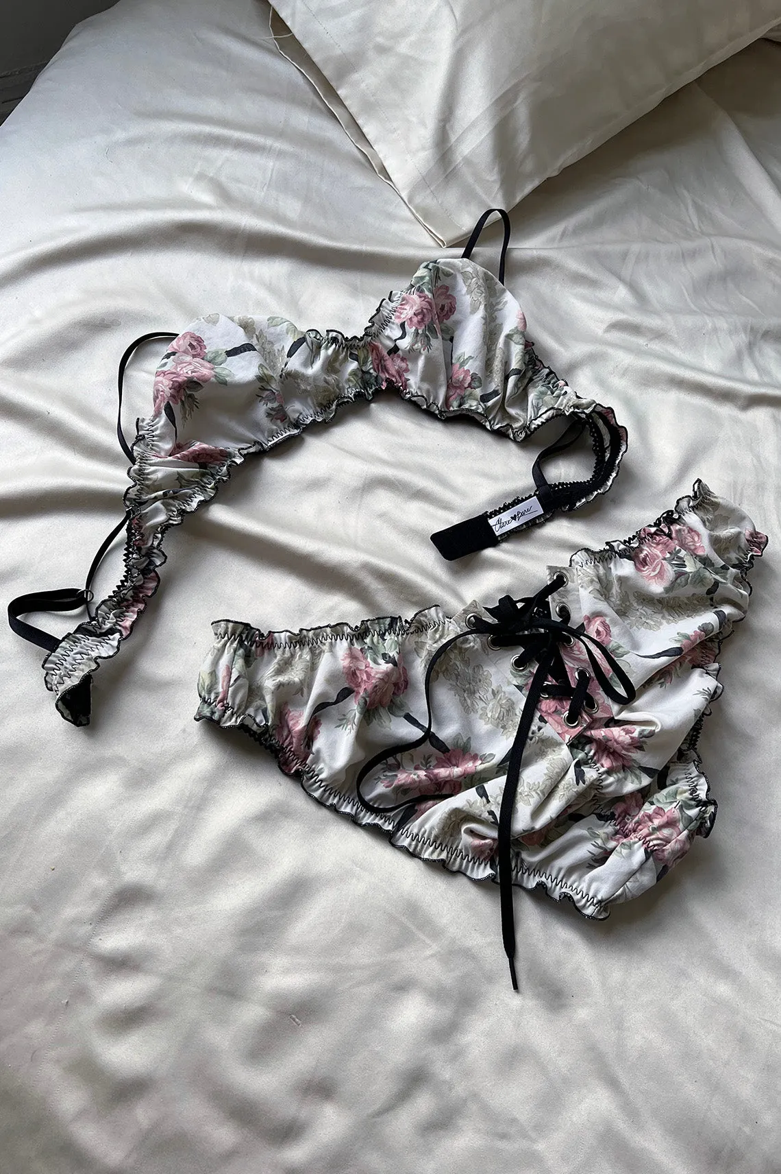 Mystery Print Oleander Bralette & Perennial Bloomer Set in Upcycled Vintage Fabric