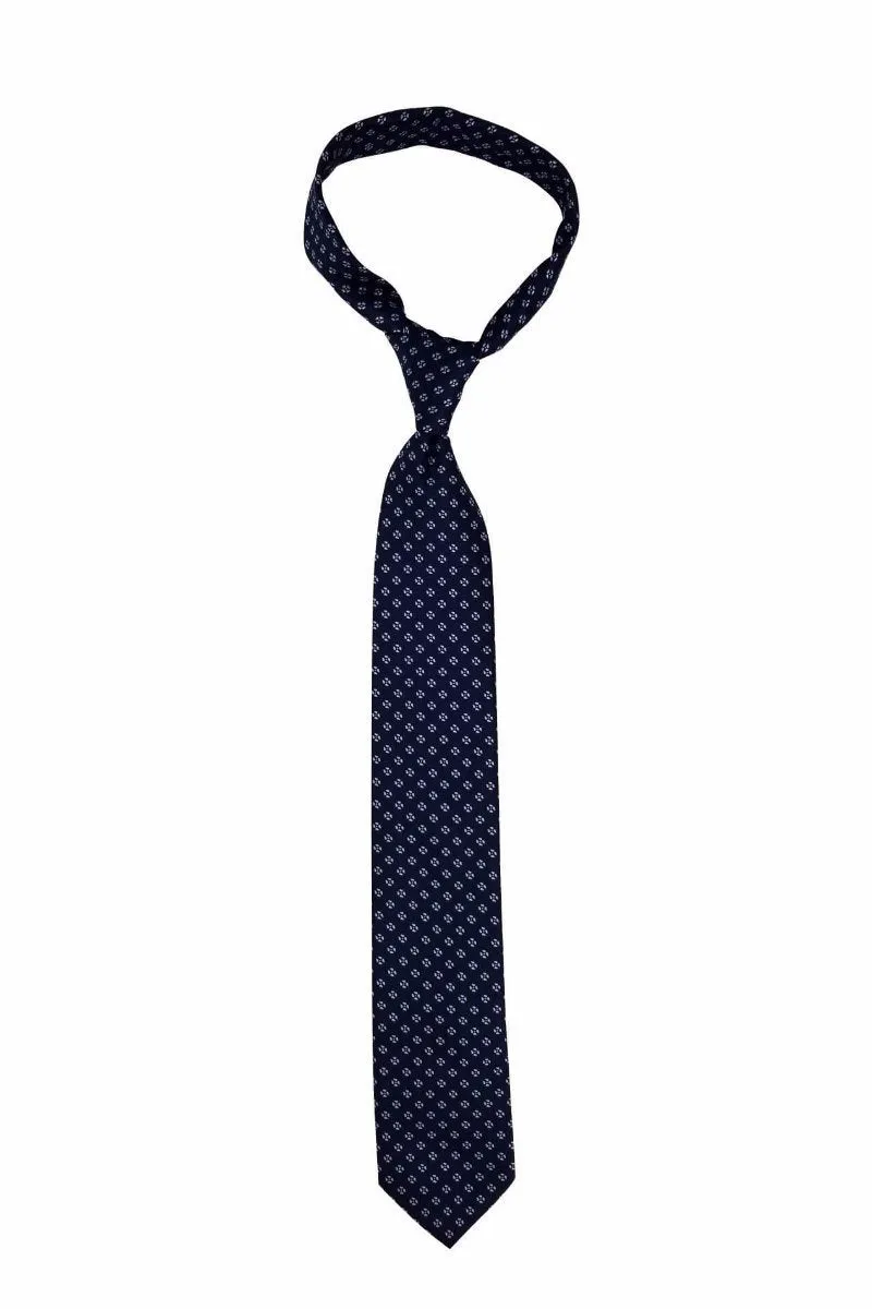 Navy Blue-Flowered Geometric Traditional Tie