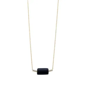 Necklace - Gold Tube & Black Bead