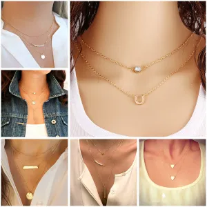 Optimized Title: Elegant Fatima Hand Multilayer Hammered Chain Lariat Necklace with Long Bar Pendant - Stylish Jewelry for Women (JHS018)