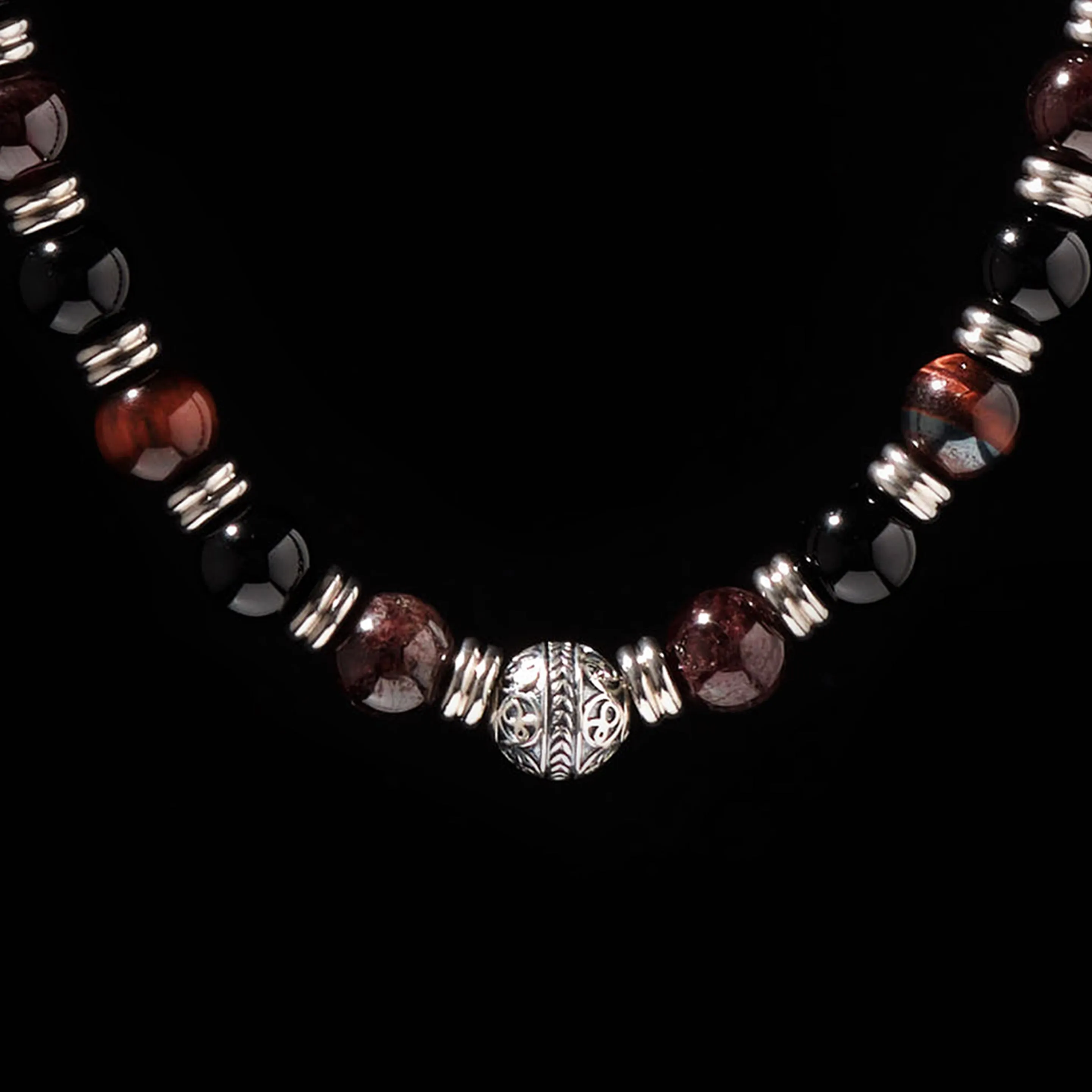 Obsidian, Red Tiger Eye, Garnet Mixed Crystals Necklace