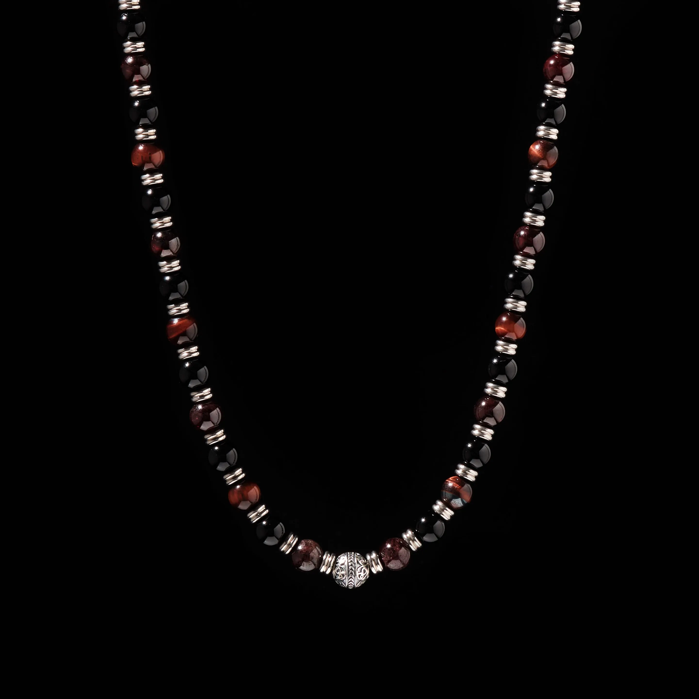 Obsidian, Red Tiger Eye, Garnet Mixed Crystals Necklace