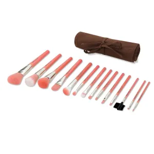 Pink Bambu Complete 14pc. Brush Set with Roll-up Pouch