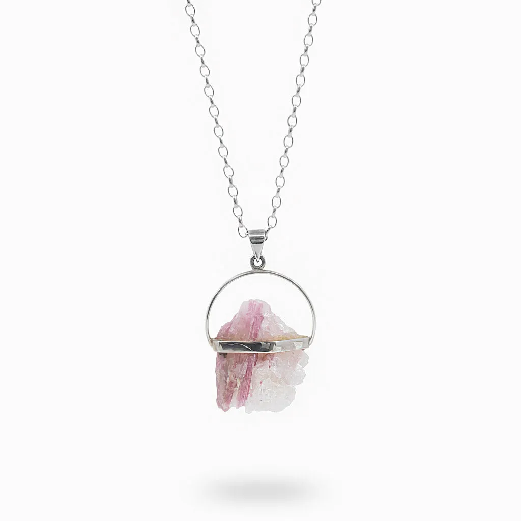 Pink Tourmaline In Quartz Pendant