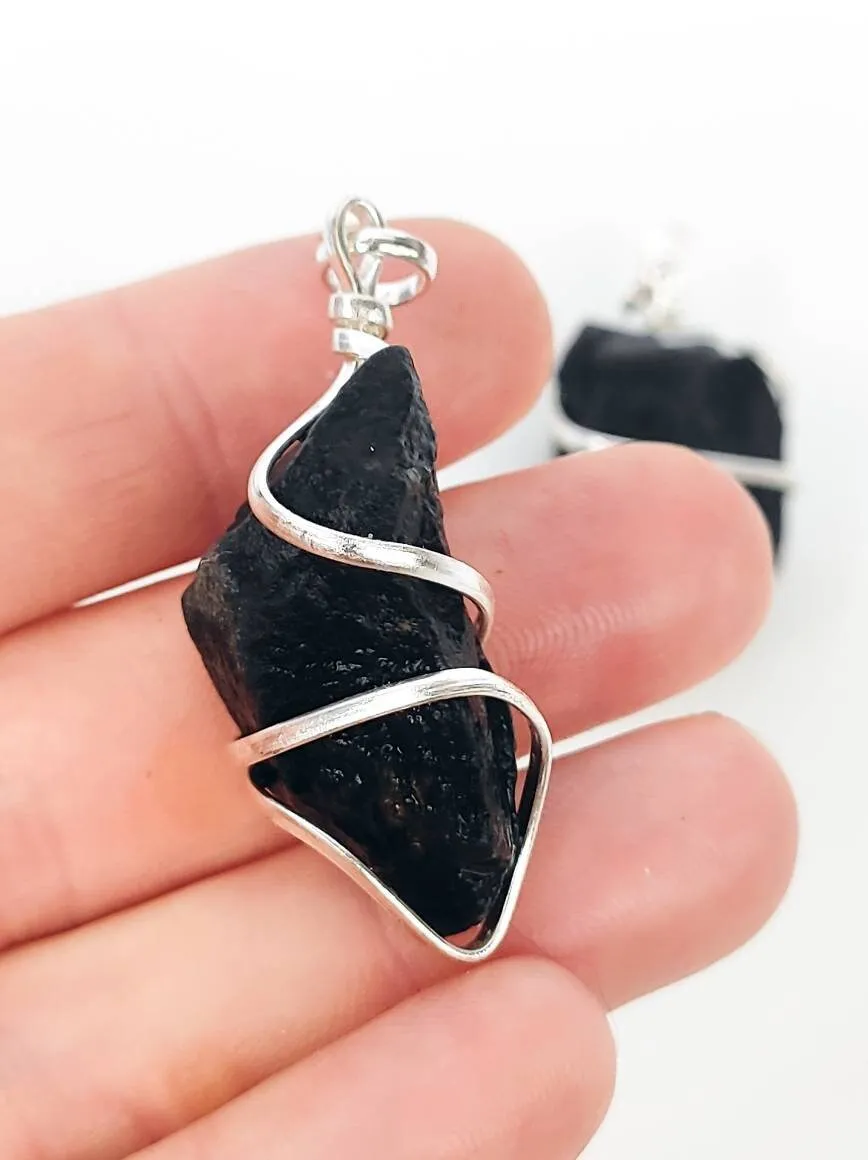 Raw Black Tourmaline Crystal Pendant Necklace