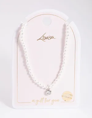 Rhodium Classic Pearl & Diamante Necklace